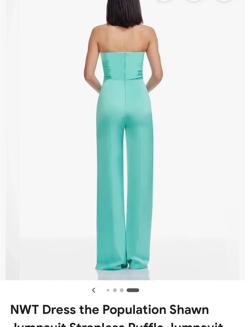 Dress The Population NWT Strapless Ruffle-Side Jumpsuit in Aqua